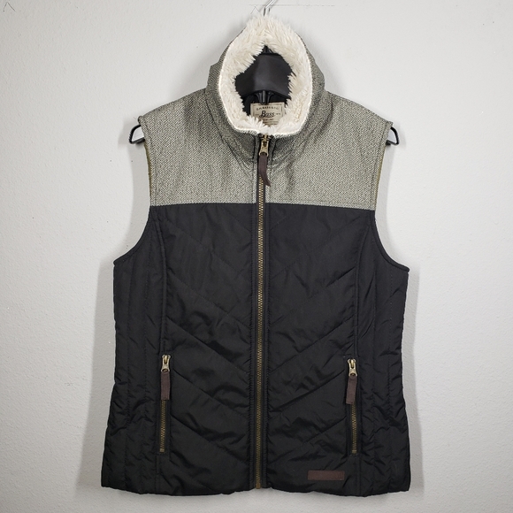 G.H. Bass & Co. Lightweight Black and Houndstooth Vest Sherpa collar size small - Picture 1 of 8